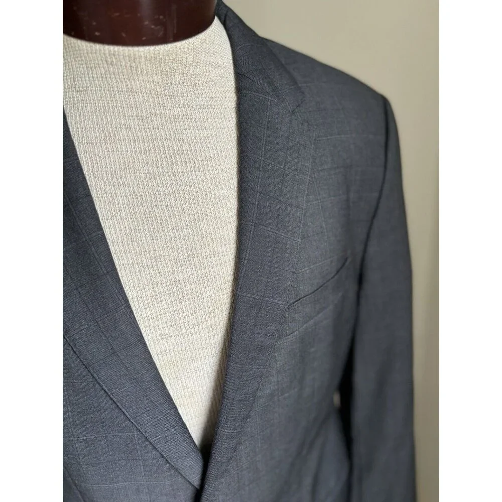Hugo Boss Mens Blazer Wool Sport Coat US Sz 38R Redo Super 110‎ Grey Plaid
